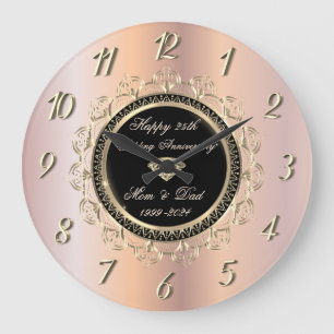 Reloj Redondo Grande Adornos Remolinos Rosa Dorado 50 Aniversario de Bo