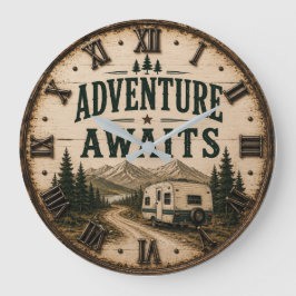 Reloj Redondo Grande Adventure Awaits Rustic Camper Camping Mountain