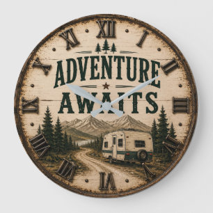 Reloj Redondo Grande Adventure Awaits Rustic Camper Camping Mountain