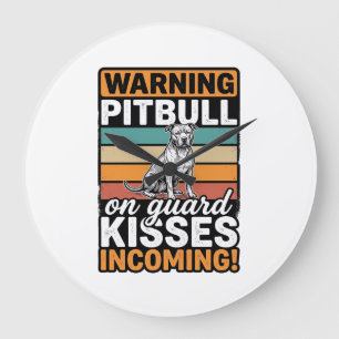 Reloj Redondo Grande Advertencia de Pitbull Besos Entrantes Diseño Vint
