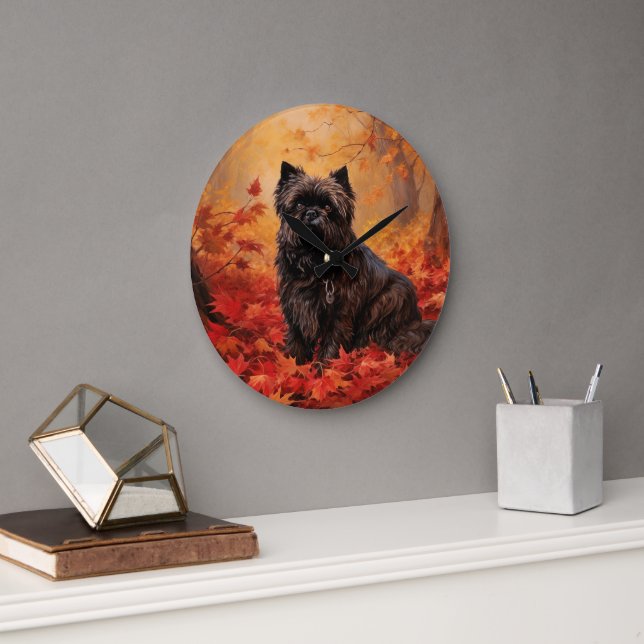 Reloj Redondo Grande Affenpinscher en hojas de otoño se inspira (Oficina)