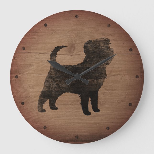Reloj Redondo Grande Affenpinscher Silhouette Rustic (Anverso)