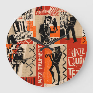 Reloj Redondo Grande Afiche de la banda de jazz Guay Vintage