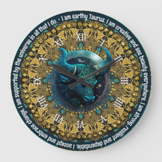 Reloj Redondo Grande Afirmaciones Astrológicas verde azuladas + Oro Tau