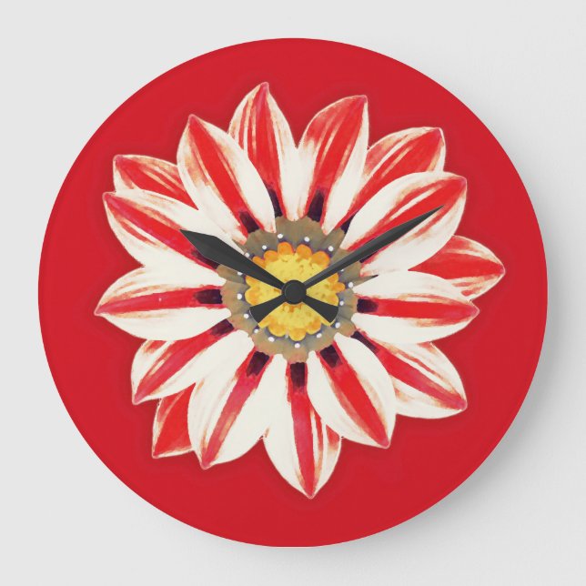 Reloj Redondo Grande African Daisy / Gazania - Red and White Striped (Anverso)
