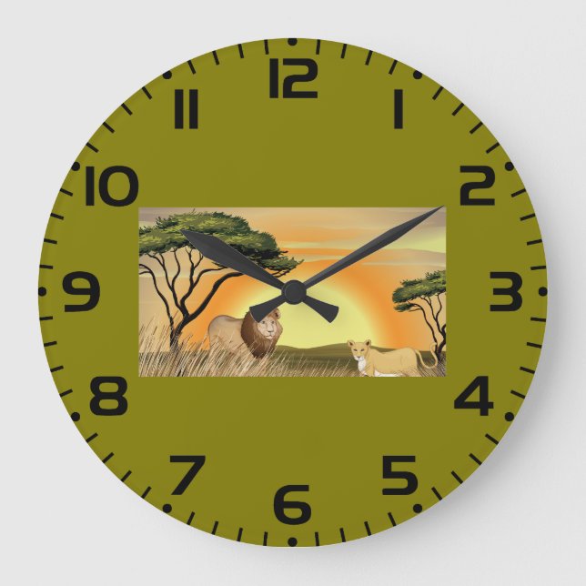 Reloj Redondo Grande African Safari Sunset Lion and Lioness (Anverso)
