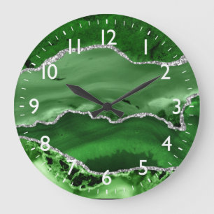Reloj Redondo Grande Agante de mármol verde y plateado Purpurina 