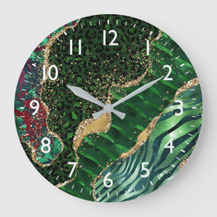 Reloj Redondo Grande Agante Purpurina de imitación de animal de safari