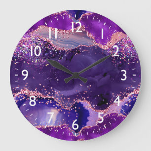 Reloj Redondo Grande Agata de lentejuelas de purpurina rosa y morado os