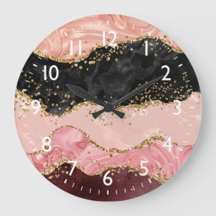 Reloj Redondo Grande Ágata de lentejuelas negras y rosadas
