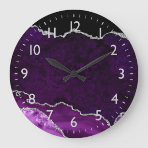 Reloj Redondo Grande Ágata de mármol púrpura y plata