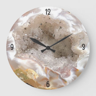 Reloj Redondo Grande Agate Geode Photo con Quartz Crystal Druzy