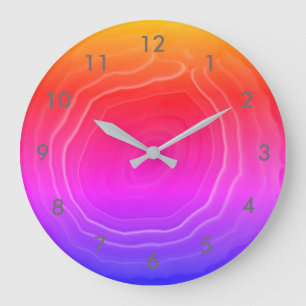 Reloj Redondo Grande Agate slice pink blue orange with numbers.