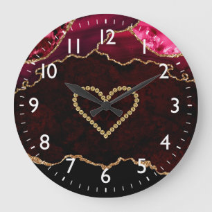 Reloj Redondo Grande Agate y corazón del Purpurina de Burgundy Red & Go