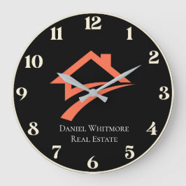 Reloj Redondo Grande Agente Inmobiliario Negro Único y Elegante