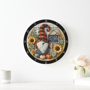 Reloj Redondo Grande Agrupar Juntos Gnomos Girasoles Otoño