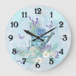 Reloj Redondo Grande Agua Con Flores De Verano Y Mariposas