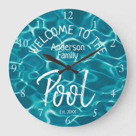 Reloj Redondo Grande Agua de Aqua personalizada Bienvenido a la piscina