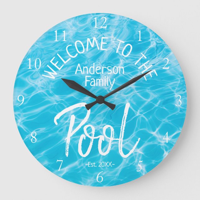 Reloj Redondo Grande Agua de Aqua personalizada Bienvenido a la piscina (Anverso)