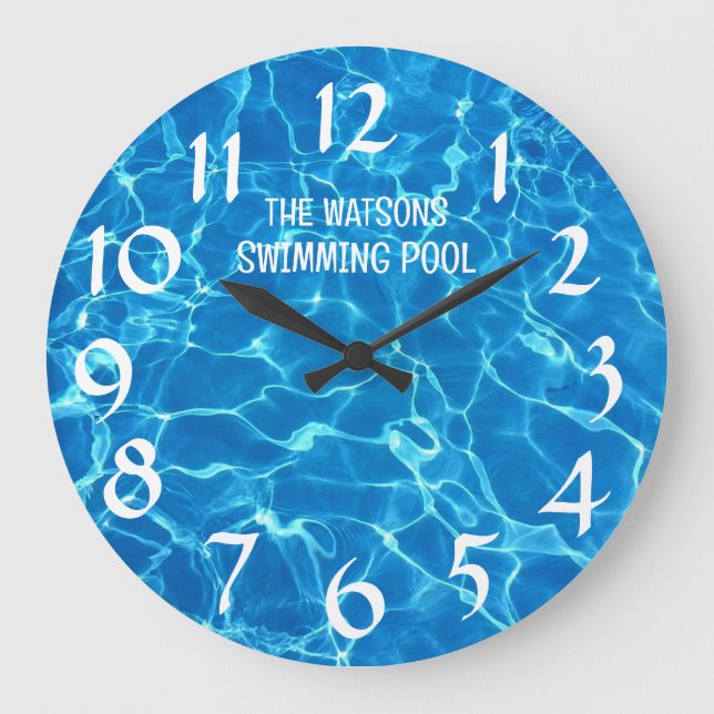 Reloj Redondo Grande Agua de la piscina personalizada (Anverso)