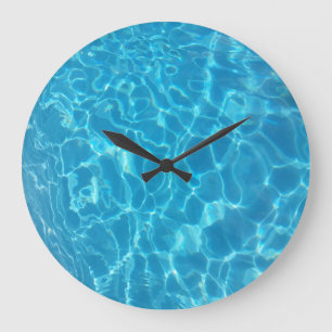 Reloj Redondo Grande Agua de Piscina Azul Celeste Cristalina