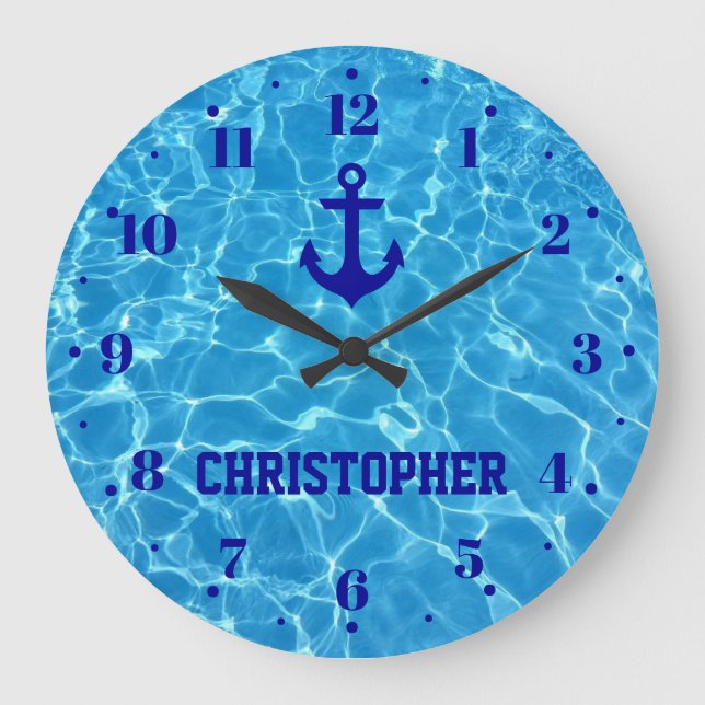 Reloj Redondo Grande Agua de Piscina de Anclaje Personalizada  (Anverso)