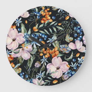 Reloj Redondo Grande Agua suave: bayas florales rosas