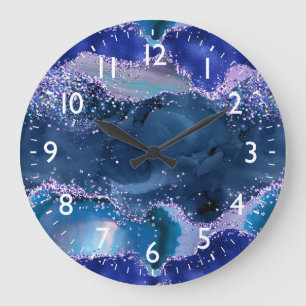 Reloj Redondo Grande Aguamarina oscura y purpurina brillo Agata