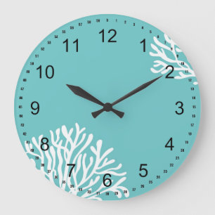 Reloj Redondo Grande Aguamarina y coral blanco