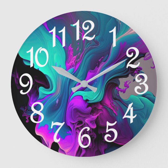 Reloj Redondo Grande Aguas moradas Turquesa Hermosa Abstracto Arte Flui (Anverso)