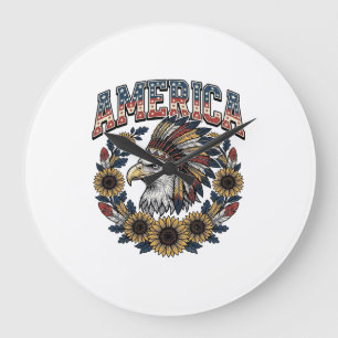 Reloj Redondo Grande Águila Patriótica América Girasol Vintage