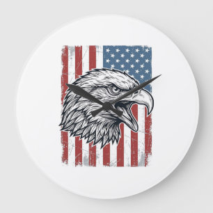 Reloj Redondo Grande Águila Patriótica Bandera Americana Grabado Vintag
