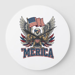 Reloj Redondo Grande Águila Patriótica Merica Camiseta Diseño Vector Vi