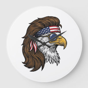 Reloj Redondo Grande Aguila Patriótica Mullet Grabado Vintage Vector De