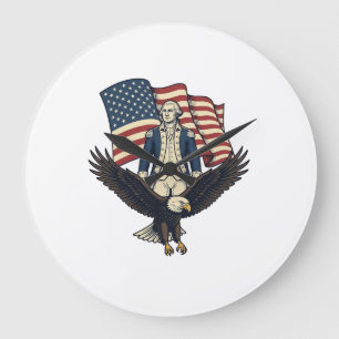 Reloj Redondo Grande Águila Patriótica y Camiseta Vectorial Vintage Gen