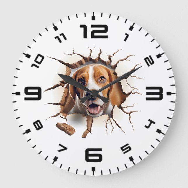 Reloj Redondo Grande Agujero Crackeado 3D Beagle (Anverso)