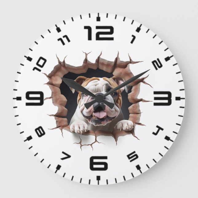 Reloj Redondo Grande Agujero rajado de Bulldog 3D (Anverso)