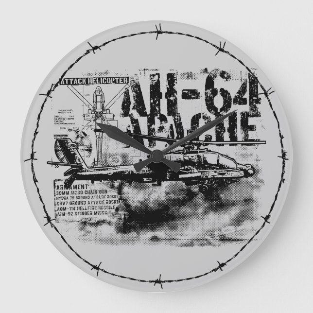 Reloj Redondo Grande AH-64 Apache Round (Large) Wall Clock (Anverso)