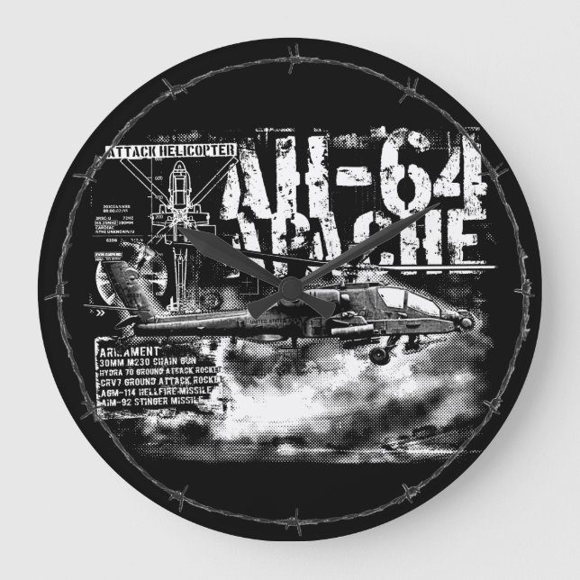 Reloj Redondo Grande AH-64 Apache Round (Large) Wall Clock (Anverso)