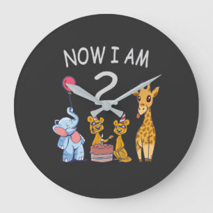 Reloj Redondo Grande Ahora tengo 2 años Cumpleaños número 2 en el Zooló