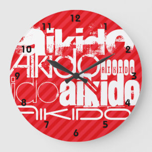 Reloj Redondo Grande Aikido; Scarlet Red Stripes