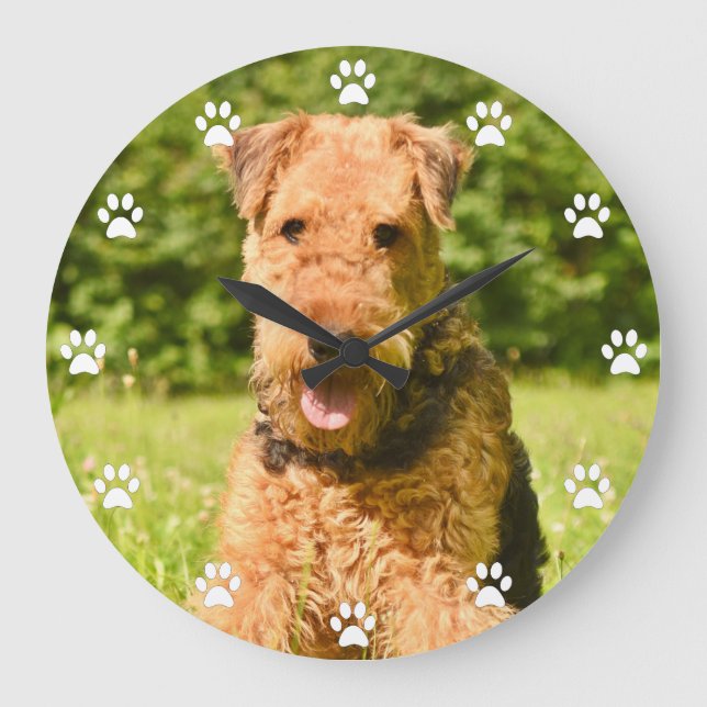 Reloj Redondo Grande Airedale Terrier Perro Cachorro (Anverso)
