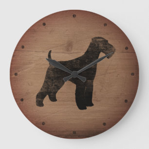 Reloj Redondo Grande Airedale Terrier Silhouette Rustic
