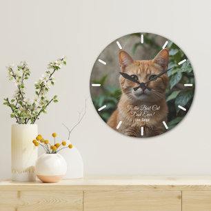 Reloj Redondo Grande Al Mejor Papá Gato del Mundo Foto Personalizada