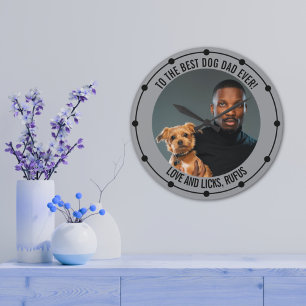 Reloj Redondo Grande Al mejor perro papá Personalizado foto y texto
