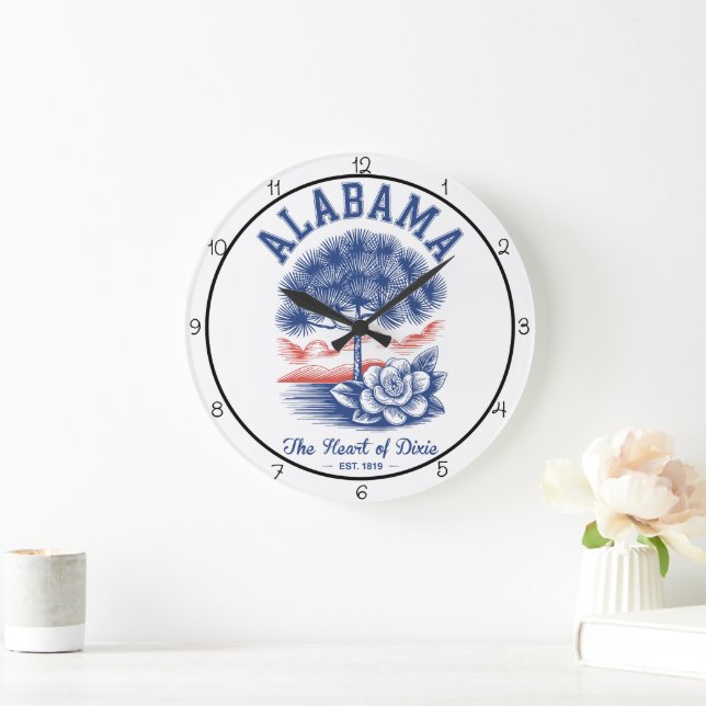 Reloj Redondo Grande Alabama Corazón Dixie  (Hogar)