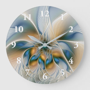 Reloj Redondo Grande Alarmante, Abstracta Fantasía Fractal Art Con Azul