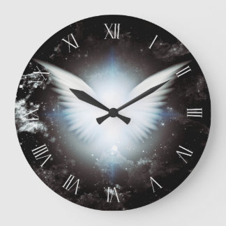 Reloj Redondo Grande Alas de ángeles brillantes