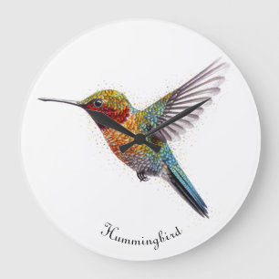 Reloj Redondo Grande Alas de Arcoíris: Arte vibrante de colibrí, person