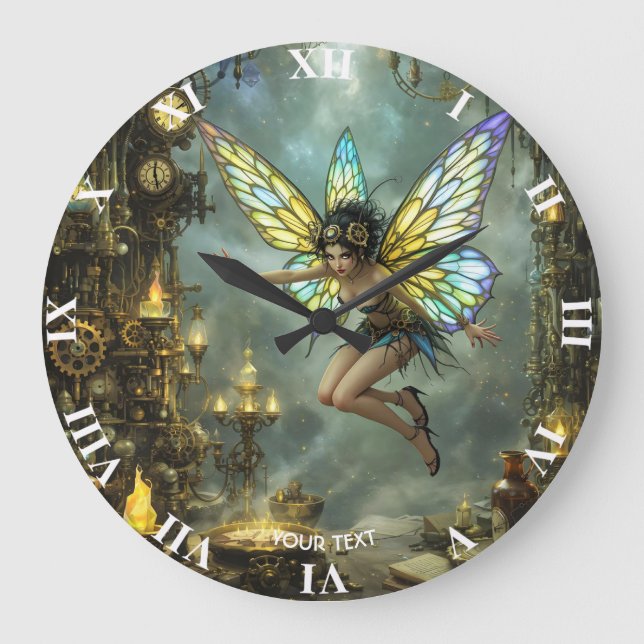Reloj Redondo Grande Alas de mariposa Pixie Fantasía Lindo (Anverso)